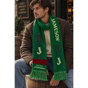 Jameson Irish Whiskey Green Knit Scarf Fringe Embroidered Logo Barware Merch